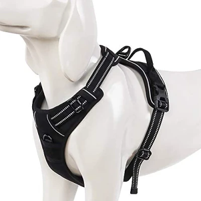 Image of WINHYEPET True Love Dog Harness, No Pull Reflective Pet Harness with 2 Leash Clips Adjustable Soft Padded Vest Easy Control Handle for Small Medium Large TLH5651(Black,S)