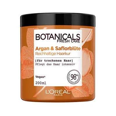 Image of Botanicals Rich treatment, without silicone for dry hair, with argan and safflower blossom, intensively nourishes the pack of 1 (1 x 200 ml)