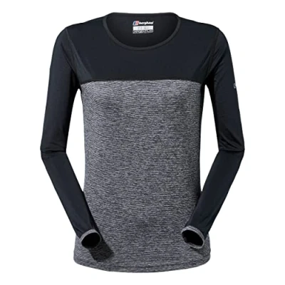 Image of Berghaus Women&#039;s Voyager Long Sleeve Tech Tee Base Layer, Carbon Marl/Jet Black, 10