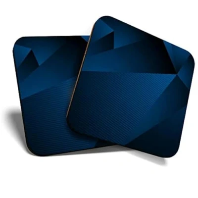 Image of 2 x Square Coasters Dark Blue Abstract Tech Pattern Art Cork Backed Home Kitchen Accessory Tea Coffee Mug Mat #44833