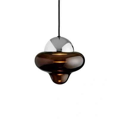 Image of DESIGN BY US Nutty LED pendant light, brown / chrome coloured, Ø 18.5 cm, glass