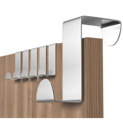 Image of Shexkent Door Hooks, 6 Pack Over Hanger Stainless Steel Coat Hooks Hook Ideal for Bedroom, Bathroom, Kitchen, Wardrobe, Silver
