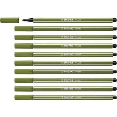 Image of Premium Fibre Tip Pen STABILO 68 Pack of 10 Moss Green