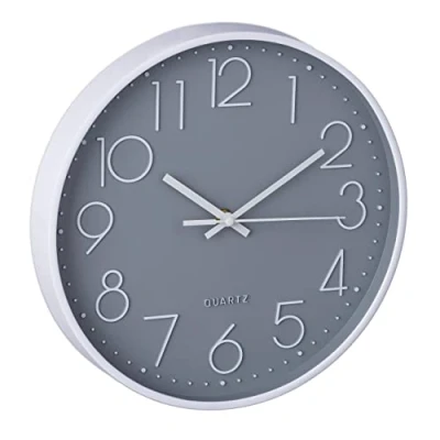 Image of Relaxdays Wall Clock, Modern, Battery Powered, Kitchen, Office, Analog, Second Hand, Numerals, Diameter 30cm, Grey/White