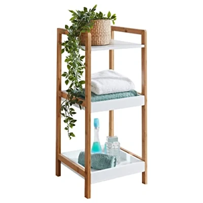 Image of spot on dealz® 3 Tier Shelving Unit Narrow Bookcase Free Standing Shelves White Shelf Book Storage Bookcases Wooden Furniture Living Room Bathroom Display Stand