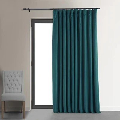 Image of HPD Half Price Drapes Signature Blackout Velvet Curtains 96 Inches Long Extra Wide Heat &amp; Full Light Blocking Curtain for Bedroom and Living Room (1 Panel), 100W x 96L, Everglade Teal