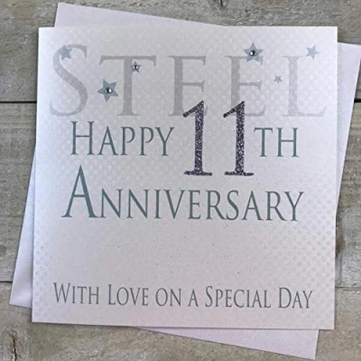 Image of white cotton cards Steel Happy 11th Love On A Special Day, Handmade Anniversary Card (Code AW11)