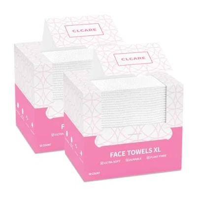Image of Disposable Face Towel XL 100 Count, 25x30cm Towelettes, Cloth Tissue, Facial Compatible with Clean Skin, Makeup Remover and Wash Dry Wipes (PL Pattern)