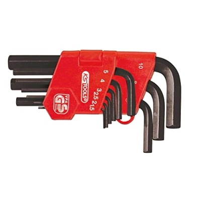 Image of KS TOOLS 151.3211 Set of 9 Short Burnished Male Wrenches 6x6 Points Practical and Easy to use Repair kit, Black/Red