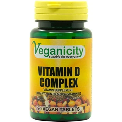 Image of Veganicity Vitamin D 1600 Complex (40µg) : General Well Being and Joint Health Supplement 90 Tablets, in a Planet Friendly 99% Recycled Pot