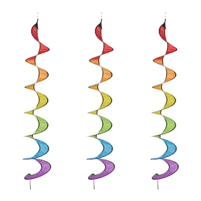 Image of Relaxdays Wind Chime, Set of 3, Rainbow Spiral, Hanging, HxD: 137 x 24 cm, Decorative Spin, Garden &amp; Balcony, Colourful, Polyester, cm