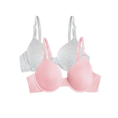 Image of Fruit of the Loom Women&#039;s T Shirt Bra, Opaque, Grey Heather/Blushing Rose, 38B (Pack 2)