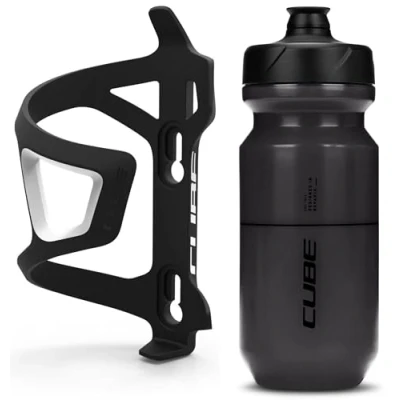 Image of Cube HPP Right Side Loading Cage Black &amp; Icon Bottle Black, 500ml / Lightweight Bicycle Cycling Cycle Bike MTB Mountain Road Water Drink Flask Bidon Bracket Mount Holder HPA Set Accessories