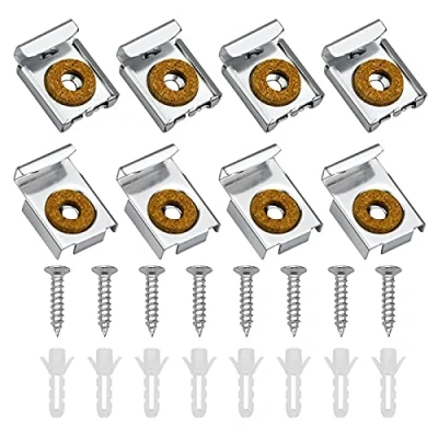 Image of Mirror Fixings,2 Set Spring Loaded Hanger Clips Stainless Steel Wall Mounting Brackets Unframed Mount with Plugs and Screws