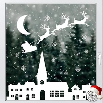 Image of Dizzy Duck Winter Window Sticker Christmas Village Scene Reusable Cling