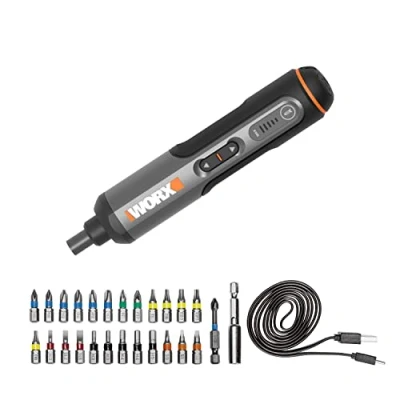 Image of WORX WX240 3.6V (4V MAX) Mini Electric Screwdriver with 3 Gear Torque, 5Nm Power, 24pc Bits, LED Light Lightweight, Cordless, USB C Charging, Ideal for Assembly &amp; Repair Projects
