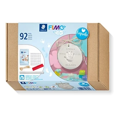 Image of STAEDTLER 81 Set 03 FIMOair Light Air Drying Modelling Clay Baby Handprint Keepsake (Set of 92 Pieces, Including 125g Block &amp; Letter Stamp Kit)