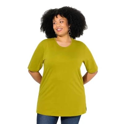 Image of Ulla Popken Women&#039;s T Shirt, Rundhalsausschnitt, Relaxed, Halbarm, Olive, 16 UK/18 UK