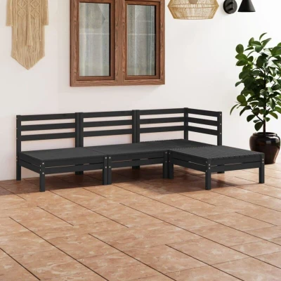 Image of vidaXL Solid Pinewood Garden Lounge Set 4 piece Black Outdoor Furniture with Timeless Pallet Design for Patio or Living Room