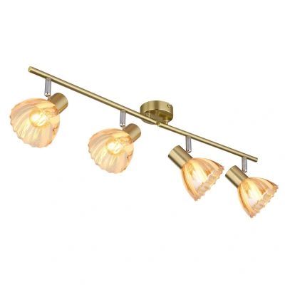 Image of Zachery Ceiling Spotlight Bar Brass Coloured Matt Amber Glass Shade 4x E14