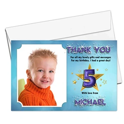 Image of 10 Personalised Boys Birthday Party Thank You Photo Cards N247 Blue Star Sparkle Any Age
