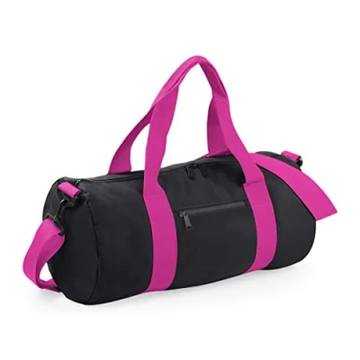 Image of BagBase Original Barrel Bag Black/Fuchsia