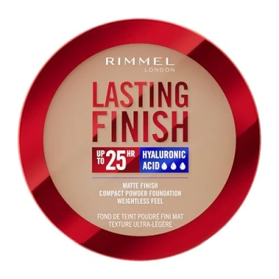 Image of Rimmel Lasting Finish 25 HR Compact Foundation 007 Golden Beige, Matte Buildable Coverage, Powder to Cream, Anti Pollution Shields, SPF 20, Hyaluronic Acid, Waterproof, Hides Imperfections