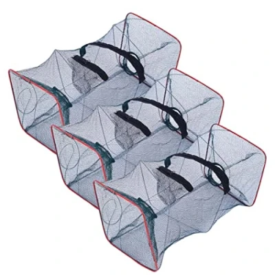 Image of 3Pcs Fishing Bait Trap For Crawfish Shrimp Net,Fish Traps Foldable Nylon Outdoor Cast Cage Portable Net Crayfish Crab Lobster