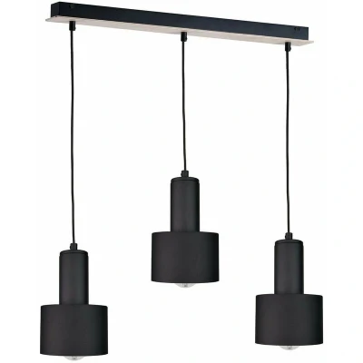 Image of Luce Bar Pendant Ceiling Light Black, Wood, 60cm, 3x E27