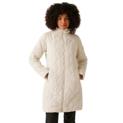 Image of Regatta Water repellent Women&#039;s Cream and Brown Fritha Iii Insulated Parka Jacket, Size: 14
