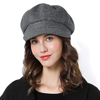 Image of Superora Women Beret Newsboy Hat French Wool Cap Classic Autumn Spring Winter Hats Grey
