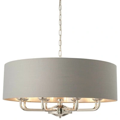 Image of Highclere Single Shade Pendant Light Bright Nickel Plate, Charcoal Fabric