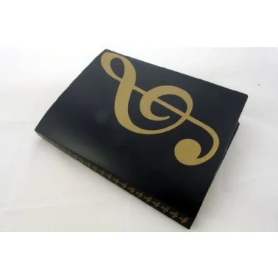 Image of Music Themed 20 Pockets Plastic Folder Display Book Soft Cover Black Gold Treble Clef Design