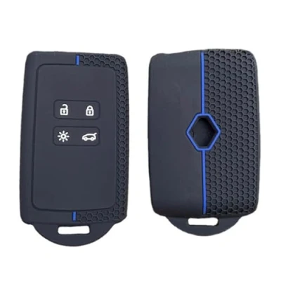 Image of 4 Buttons Car Key Cover Card Case for Renaul t Clio Megane Koleos Kadjar Kangoo Twingo Talisman Captur Espace Dacia Duster Silicone Fob Protector (Blue)