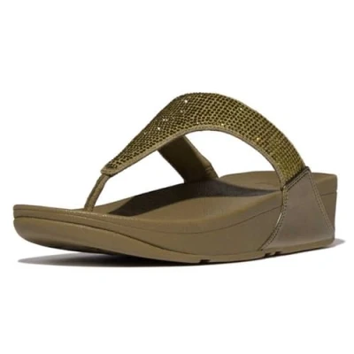 Image of Fitflop Women&#039;s LULU Crystal Embellished Toe Post Sandals, Metallic Camo Green, 8 UK