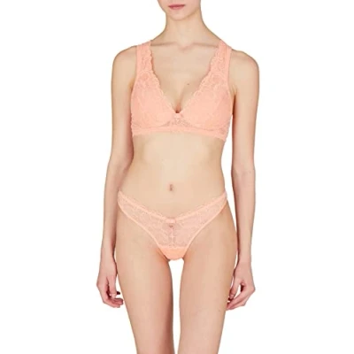 Image of Emporio Armani Underwear Women&#039;s V Thong Eternal Lace Panties, Papaya, M