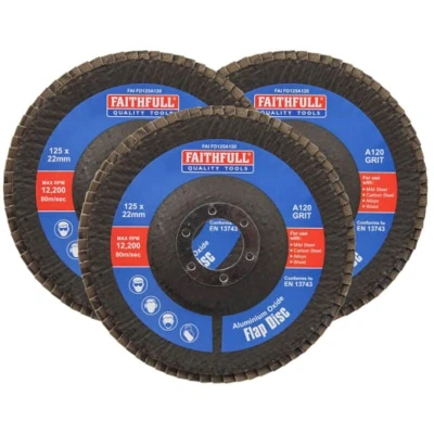 Image of Faithfull Aluminium Oxide Flap Disc 125 x 22mm 120 Grit (Pack of 3)