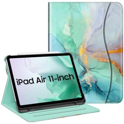 Image of FINTIE Case for iPad Air 11 inch (2024) M2, 6th / 5th 4th Generation (2024/2022/2022) [Multi Angle Viewing] Folio Stand Protective Cover with Pencil Holder &amp; Pocket, Cloudy Marble