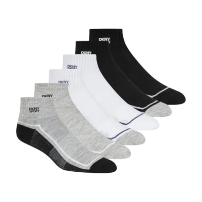Image of DKNY Women&#039;s 6 Pack Sport High Quarter Crew Socks, Grey/Black, 8 10 UK