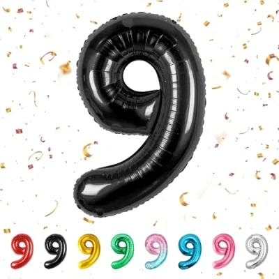 Image of Number Balloons 9,Black 9 Balloon 40 Inch Giant Helium Foil for Boys Girls Party Decor Birthday Anniversary Graduation Decorations Supplies
