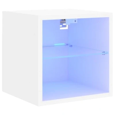 Image of vidaXL Versatile Wall Mounted TV Cabinet with RGB LED Lights White Engineered Wood, Spacious Glass Shelf 30x28.5x30 cm