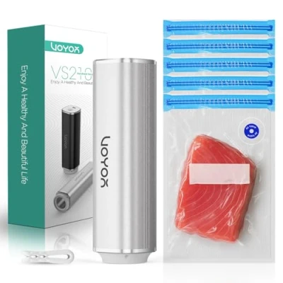 Image of VOYOR Portable Vacuum Sealer Rechargeable &amp; Cordless Design Handheld with 5 Bags to Extend Food Shelf Life for Storage Space Saving Easy Use Pump VS210(Silver)