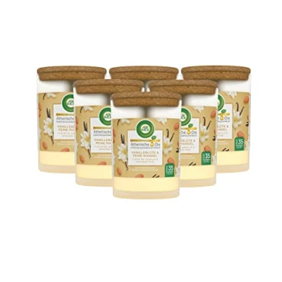 Image of Airwick Vanilla Blossom &amp; Fine Almond Scented Candle, 6 x 185g, Each in Glass Holder