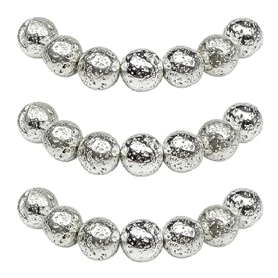 Image of MJDCB Natural Round Stone Beads 8mm Electroplated Silver Lava Volcanic Rock Loose Gemstone for Jewelry Making Bracelet Necklace 43pcs