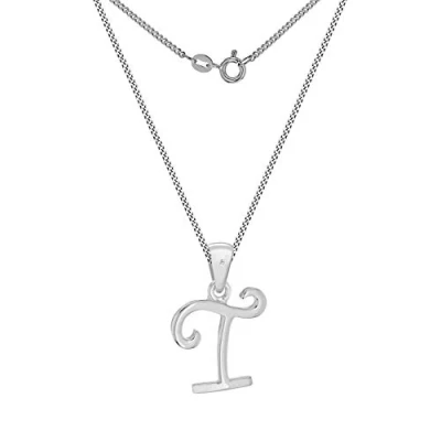 Image of Tuscany Silver Women&#039;s Sterling Rhodium Plated Diamond Initial &#039;T&#039; Pendant on Curb Chain of 46cm/18&quot;