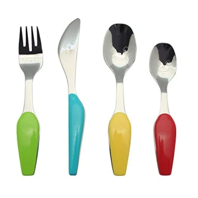 Image of EXZACT Childrens Cutlery 4pcs Stainless Steel/Kids 1 x Fork, Knife, Dinner Spoon, Dessert Spoon BPA Free Dishwasher Safe (WF220 4)