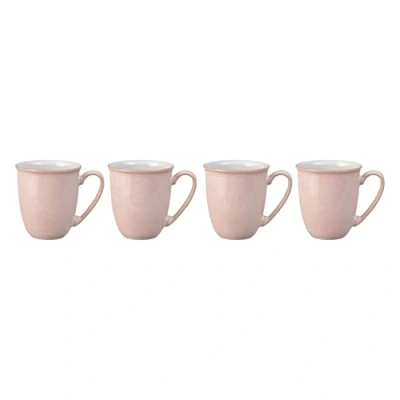 Image of Denby Elements Sorbet Pink Coffee Mug Set of 4 330ml Stoneware Ceramic Tea For Home &amp; Office Dishwasher Safe, Microwave Safe Pale Pink, White Chip Resistant