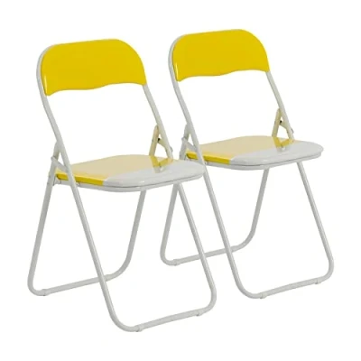 Image of Harbour Housewares Yellow/White Padded, Folding, Desk Chair Pack of 2