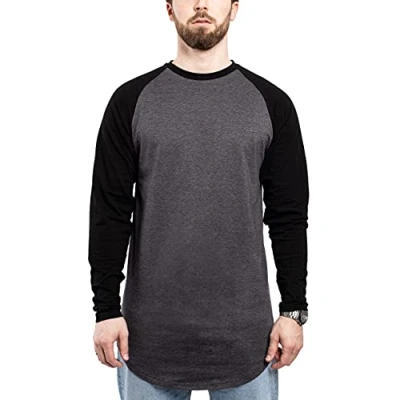 Image of Blackskies Baseball Longsleeve T Shirt Long Oversize Fashion Basic Sleeve Raglan Men&#039;s Tee Melliert Charcoal Black Medium M