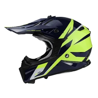 Image of ViPER RSX221 Motocross Helmet Adult MX Full Face Motorcycle Off Road Electric Dirt Bike ATV Scooter Quad Mountain Motorbike Helmets ECE ACU Approved (Blue Fluo,M)